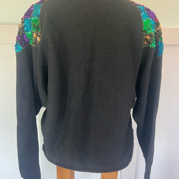Vintage Victoria Jones black Women's sequin embellished ramie Sweater size Large - Picture 3 of 10